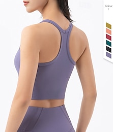 お買い得  -女性用 レースバックブラ ヨガクロップタンクトップ スポーツブラ 下着 ミディアムサポート ワイヤレス パッド入り 単色/無地 スポーツ アクティブウェア ワインレッド ブラック ピラティス ランニング ヨガ
