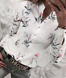 economico -Per donna Camicia Floreale Elegante Casual Spiaggia Manica Lunga Scollo a V Top Regolari Quotidiano Tasca Bottoni Stampato Bianco e nero Nero Bianco Rosa Rosso Estate Primavera Autunno
