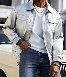 abordables -Hombre Chaqueta de cuero sintético Chaqueta de motociclista Chaqueta de moto Vacaciones Diario Resistente al Viento Mantiene abrigado Bolsillo Otoño Invierno Plano Moda Clásico Diseño Regular Negro