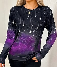 baratos -Mulheres Moletom Gráfico Abstrato Moda Casual Manga Longa Gola Redonda Tops regulares Rua Dia a Dia Casual Imprimir Roxo Outono Inverno