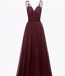 abordables -Robe de mère de la mariée trapèze élégante, simple, col en V, longueur au sol, sans manches, avec plis, 2025