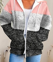 economico -Per donna Felpe con cappuccio Grafico Geometrico A righe Moda Casual Manica Lunga Con Cappuccio Top Regolari Streetwear Abbigliamento Quotidiano Cerniera Tasca Stampato Rosa Primavera Autunno
