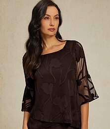 abordables -Femmes Chemise en Dentelle Chemisier Hauts Élégants Hauts en mousseline de soie Couleur Unie Fleuri Fleur Élégant Manche 3/4 Manche cloche Col carré Col Bateau Hauts Réguliers robe demoiselle d