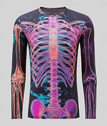 economico -Halloween Per uomo Scheletro Maglietta Manica Lunga maglietta Stampa 3D Girocollo Camicia Moda Esagerato Streetwear Casuale Quotidiano Nero Viola Estate Primavera Autunno Abbigliamento S M L XL XXL