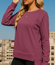 voordelige -Dames Pullover Sweatshirt Casual topjes Lange mouw Kleding Bovenlichaam Sportkleding Zonbescherming Winddicht Wandelen Training Sportschoenen Sportkleding Sportkleding Effen Rode Wijn Zwart Geel