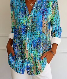 economico -Per donna Camicia Ombre Grafico Elegante Vintage Tropicale Manica Lunga Colletto a Camicia Top Regolari Lavoro Quotidiano Bottoni Stampato Blu Viola Arancione Verde Estate Primavera