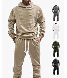 voordelige -Voor heren Trainingspak Kledingset Truien instellen Capuchon Buiten Dagelijks Sport Zak Trekkoord Jacquard Effen Zwart Wit Khaki Polyester Sportkleding Modieus Streetwear Lente