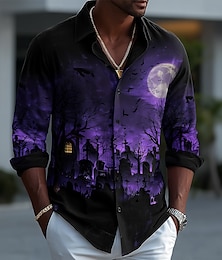 economico -Per uomo Pipistrello Cimitero chiaro di luna Camicia Camicia con Bottoni Camicia casual Manica Lunga Stile gotico oscuro Ferie Abbigliamento casual alla moda Estate Primavera Collo ripiegato Stampa