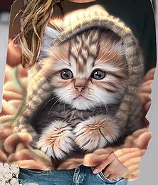 abordables -Femmes Sweatshirt Pull Sweats à capuche Animal Chat Chien Mode Occasionnel manche longue Col ras du cou Col rond Hauts Réguliers Rue Tenue Quotidienne Occasionnel Imprimé Rose Claire Marron Gris