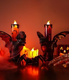 billige -1 stk halloween flaggermus glødende led elektronisk stearinlys simulering stearinlysholder dekorasjonslys innendørs og utendørs feststemning dekorasjonslys lilla oransje