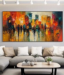 abordables -Peinture à l'huile faite à la main sur toile, décoration murale, scène de rue urbaine abstraite, peinture figurative pour décoration intérieure, peinture roulée sans cadre, non tendue