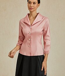 economico -Per donna Tinta unica Elegante Collo ripiegato Con cintura Rosa polverosa Estate Primavera Autunno