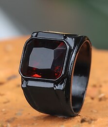 abordables -Anillo de aleación negra para hombre con gema negra cuadrada: un anillo moderno y llamativo para uso casual y de noche.