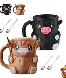 billiga -Highland Cow-glasshållare för pintglass, återanvändbara isglassbehållare med frostskyddsmedel och två skedar, läckagesäker isglassmugg för presenter från Highland-älskare