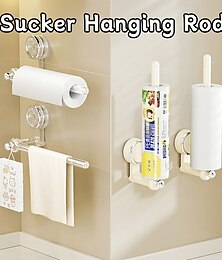 economico -2 pezzi di supporto per carta assorbente con ventosa multifunzionale, senza foratura, organizer per mobili da cucina, porta pellicola di plastica, appendiabiti per strofinacci