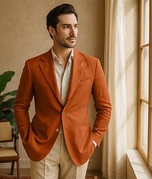 billige -herre 100 % linblazer jakke formell bryllup jul elegant vintage sommer vår ensfarget lomme enkeltspent blazer med to knapper svart oransje militærgrønn