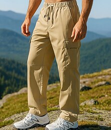 baratos -Homens Calça Cargo Calças de Trilha Ao ar livre Normal Prova-de-Água A Prova de Vento Calças Bolsos Com Cordão Preto Cáqui Acampar e Caminhar Corrida S M L XL XXL