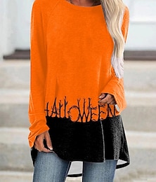 levne -Halloween Dámské Halenka Grafika Vinobraní Na běžné nošení Legrační Dlouhý rukáv Tričkový Dlouhé topy Denní Tisk Černá Bílá Žlutá Oranžová Léto Jaro Podzim