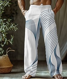 abordables -Homme Pantalons Pantalons Amples Pantalon décontracté Poches Latérales Taille Élastique in in france they say Pontalon wide leg Dégradé Lignes / Vagues Longueur complète Extérieur Vacances Style