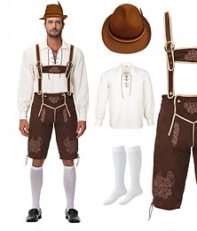 preiswerte -Oktoberfest Lederhosen Hemd Alpenhut Bayerisch Deutsch Wiesn Herren Karneval Party Bier Festival Stoff im traditionellen Stil Bluse Shorts Austattungen