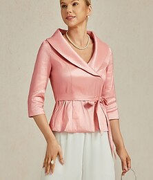 economico -Per donna Blusa Top da sera Elegante Metallico Moderno Manica 3/4 Scollo a V Top Regolari Ospite di nozze Festa serale Semi-Formale Nodo frontale Rosa illuminata dal sole Primavera, Autunno, Inverno