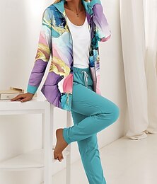 economico -Per donna Quotidiano Felpa con Cappuccio Manica Lunga Girocollo Con Cappuccio Grafico Astratto Cerniera Coulisse Stampato Casuale Rosa Viola Verde Autunno Vestibilità regolare