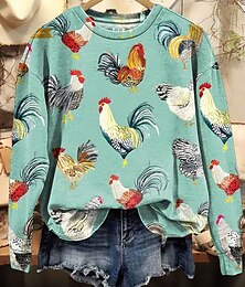 baratos -Mulheres camisolas Gráfico Animal Casual Manga Longa Gola Redonda Tops regulares Rua Dia a Dia Imprimir Verde Claro Verde Outono Inverno