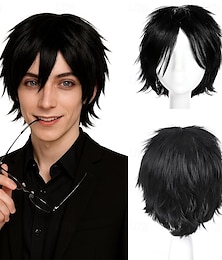 economico -Parrucche corte anime per cosplay, parrucche sintetiche a strati con punte per feste di Halloween, per uomini &donne stile nero