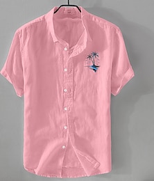 economico -Per uomo Camicia Camicia di lino Camicia Estiva Camicia da Spiaggia Camicia con Bottoni Albero di Cocco Vacanza Ferie Nero Bianco Rosa Blu Manica Corta Collo ripiegato Estate Abbigliamento