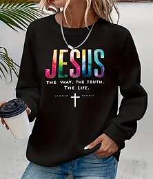 economico -Per donna Felpa Pullover Grafico Lettera Moda Casual Manica Lunga Girocollo Top Regolari Streetwear Abbigliamento Quotidiano Casuale Stampato Nero Autunno Inverno