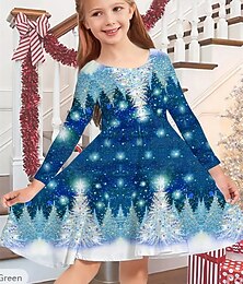 billiga -Flickor 3D Snöflinga Träd Klänning Långärmad Sommar Vår Semester Dagligen Helgdag Prinsessa Skön Ljuv Barn 4-12 år Vardagsklänning A linjeklänning Knälång Normal
