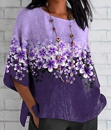 economico -Per donna Maglietta Floreale Grafico Piante Vintage Classico Casual Mezza Manica Girocollo Top Regolari Quotidiano Weekend Abbigliamento mare Stampato Viola Estate Primavera Autunno
