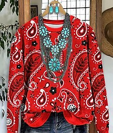 economico -Per donna Felpe Grafico Paisley Casual Manica Lunga Girocollo Top Regolari Streetwear Abbigliamento Quotidiano Stampato Rosso Blu Arancione Marrone Autunno Inverno