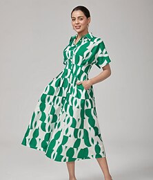 ieftine -Pentru femei Eco Green Geometric Vară Guler Cămașă Vacanță XS S M
