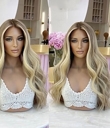 economico -Capelli umani Remy 5x5 Chiusura 13x4 Fronte in Pizzo Parrucca Riga Libera Capelli brasiliani Ondulato Biondo Parrucca 150% 180% Densità dei capelli con Capelli di Bambino Capelli Evidenziati
