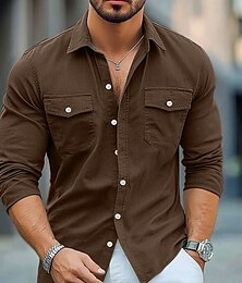 economico -Per uomo Camicia Abbigliamento da spiaggia Camicia casual Camicia con Bottoni Semplice Vacanza Casuale Nero Marrone Verde Grigio Manica Lunga Bavero Estate Primavera & Estate Abbigliamento Bottoni