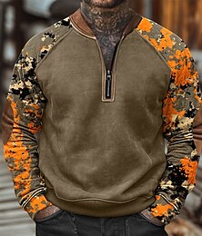 billige -Herre Genser Kvart glidelås genser Hvit Militærgrønn Oransje Brun Brun 2 Halv glidelås Fargeblokk Kamuflasje Halv glidelås Trykt mønster Avslappet Daglig Ferie Polyester Årgang Gatemote Fritid Høst