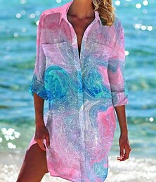 economico -Per donna Camicia Blusa Fiore Moderno Casual Manica Lunga Colletto a Camicia Top Regolari Quotidiano Uscire Stampato Bianco Rosa Blu marino Blu Verde Autunno