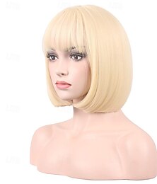 abordables -Perruque synthétique courte et raide de 12 pouces pour femme, idéale pour Halloween ou pour une fête.