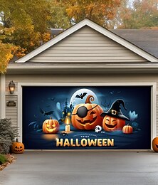 economico -Copertura per porta del garage all'aperto di Halloween con zucca scheletri striscione grande arazzo decorazione per la porta del garage esterna della casa decorazioni per le pareti