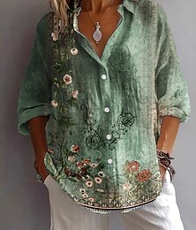 economico -Per donna Camicia Ombre Floreale Grafico Vintage Quotidiano Elegante Manica Lunga Scollo a V Colletto a Camicia Top Regolari Lavoro Quotidiano Ferie Bottoni Stampato Verde salvia Blu Viola Estate
