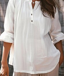 economico -Per donna Blusa Tinta unica Elegante Casual Manica Lunga Scollo a V Top Regolari Quotidiano Ferie Bianco Rosa Blu Viola Primavera Autunno
