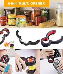economico -Apribottiglie multifunzione 6 in 1 per barattoli, lattine e bottiglie, utensile apribottiglie in acciaio inossidabile con impugnatura facile per uso in cucina, comodo gadget per rimuovere coperchi e
