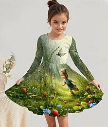 billiga -Flickor 3D Tecknat Klänning Långärmad Sommar Vår Semester Dagligen Helgdag Prinsessa Skön Ljuv Barn 4-12 år Vardagsklänning A linjeklänning Knälång Normal