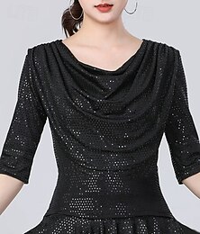 abordables -Danse Latine Haut Couleur unie Épissage Femmes Performance Entraînement Demi Manches Haut Polyester