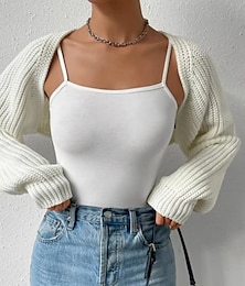 billige -Dame Genser Kofte Mote Gatemote Daglig Helfarge Riflet Åpen Forside Strikket Langermet Crop Tops Strikke Ferie Ut på byen Helg Svart Hvit Høst Vinter