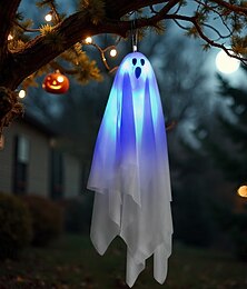 preiswerte -1 Stück Halloween Horror Hofdekoration Touch leuchtender Ton elektrischer Geisteranhänger weiß kleine hängende Geisterdekoration Requisite