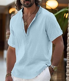 economico -Per uomo Camicia Camicia di lino Camicia con colletto alla coreana Camicia popover Camicia Estiva Abbigliamento da spiaggia Semplice Vacanza Casuale Nero Bianco Giallo Rosa Manica Corta Henley Estate