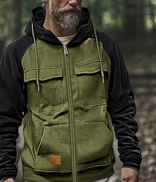 economico -Per uomo Felpa con cappuccio Felpa con cappuccio a zip intera Nero Rosa Vino Verde militare Blu Reale Con Cappuccio Blocco di colori Patchwork Tasca Sport & Outdoor Quotidiano Ferie Poliestere