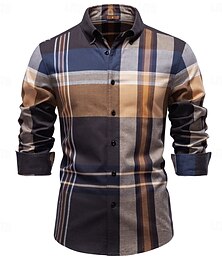 abordables -Homme Chemise Marron manche longue Plaid Col de chemise École Formel Boutons Vêtement Tenue ancien Quotidien Treillis